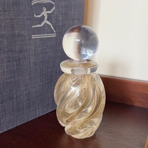 Murano Gold Fleck Swirl Venetian Glass Perfume Bottle w/Stop
